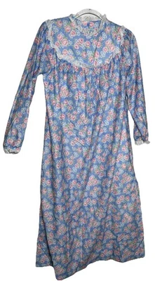 Lanz of Salzburg Vintage Girls Size 14 Pink Blue Floral Flannel Nightgown - Image 1 of 4