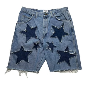 Custom Reworked Star Denim Cut Off Shorts Jorts Distressed Light Blue Wash 34" - Picture 1 of 3