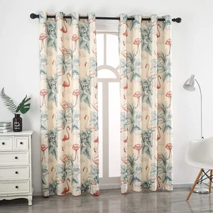 White Blackout Curtains Grommet Top Microfiber Pastoral Leaves Flamingo Flora... - Foto 1 di 9
