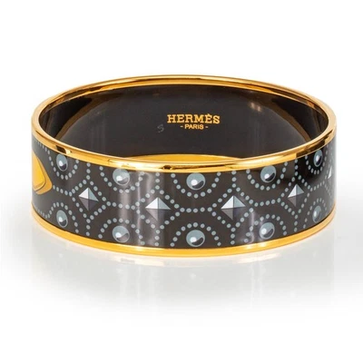 Auth. HERMES Armreif Armband Colliers de Chiens - EGP - 65-20mm grau gelb NEU - Bild 1 von 4