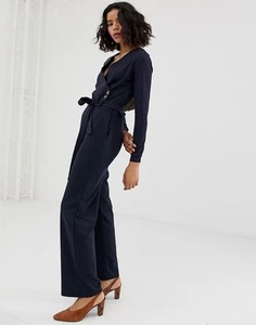 NEW VERO MODA NAVY ALLISON WRAP TOP JUMPSUIT PARTY WEDDING WORK LOOK UK 10 12 14 - Picture 1 of 6