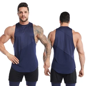Mens Fitness Sleeveless Muscle Tee Solid Blank Tank T Shirt Hot Summer Gym Top - Picture 1 of 14