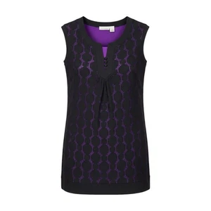 DKNY Jeans V Neck Black Purple Laser Cut Out Sleeveless Shift Dress Size Medium - Picture 1 of 7