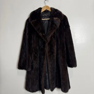 Cappotto pelliccia visone vintage marrone lunghezza intera lusso caldo invernale capospalla - Foto 1 di 7
