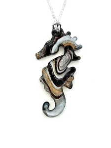 Lampwork Art Glass Sea Horse Pendant/Ornament, 2.5" H x 1.3" W w/Silver Cord - Picture 1 of 1