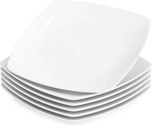 MALACASA Julia 6pz 9,2" Piatto Porcellana Bianco Avorio Servizio Tavola Piatto Quadrato - Foto 1 di 6