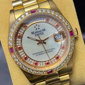 Rare Blansacar President Gold Dial Automatic 2834-8233 ETA Swiss Diamond Watch - Picture 1 of 10