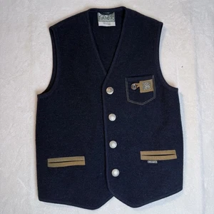 Chaleco de lana TRACHTEN Wasenjak Tirol Austria Edelweiss azul UE 50 - Imagen 1 de 11