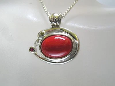 Handcrafted Sterling Silver slider w/ Oval Blood Stone, Ruby, and Citrine Foto 1 de 4