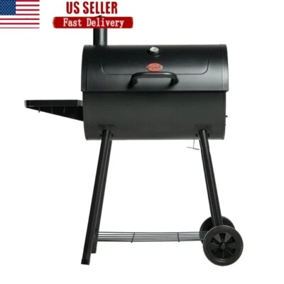 Parrilla de barril de carbón con bandeja ajustable y rejillas de hierro fundido para barbacoa y fumar negra Foto 1 de 4