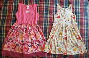 NEW girl dinosaur dresses LOT: H&M size 6x-7 & Unbranded tutu dress size L (6-7) - Picture 1 of 6