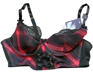 CACIQUE LANE BRYANT PLAID LACE LONGLINE LIGHTLY LINED FRENCH BALCONETTE BRA 34A - Picture 1 of 4