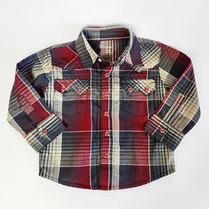 Wrangler Shirt Boys Size 6/9M Red Flannel Pearl Snap Button Up Western Wear - Picture 1 of 9