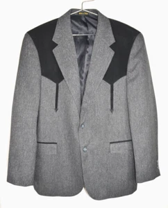Circle S Jacket Western Vtg Rockabilly Gray Black Blazer Mens Size 42R Formal - Picture 1 of 5