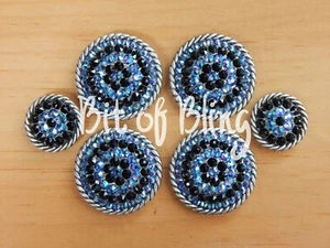 Blue Violet AB & Jet Antique Silver Round Rope Edge Saddle Concho Set - Picture 1 of 4