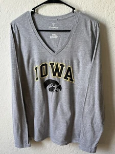 Women's Gray Iowa Hawkeyes Campus Long Sleeve V-Neck T-Shirt Fanatics Medium NEW - Picture 1 of 4
