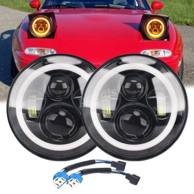 für 90-97 Mazda Miata MX-5 H6024 Paar 7 Zoll Runde LED Scheinwerfer Angel Eye - Bild 1 von 4