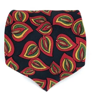 BURBERRYS OF LONDON Tie Black Colorful Leaves Nature Elegant Silk Necktie Italy - Picture 1 of 10