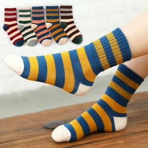 Kids Boys Girls Cotton Stripe Socks Warm Soft Breathable Fashion Socks 5 Pairs - Picture 1 of 28