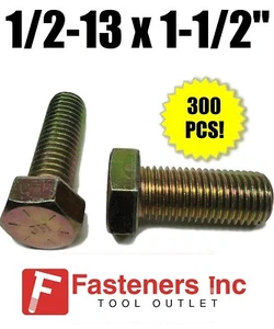 (Qty 300) 1/2-13 x 1 1/2" Hex Bolt Zinc Plated Grade 8 Cap Screw Full Thread - Picture 1 of 3