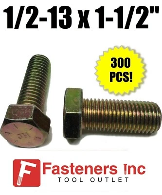 BRIGHTON BEST (Qty 300) 1/2-13 x 1 1/2" Hex Bolt Zinc Plated Grade 8 Cap Screw Full Thread
