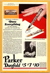 PRINT AD 1929 Parker Pressureless Touch Duofold Fountain Pens 6 x 9 - Picture 1 of 3