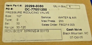 Cash 20299-0050 Pressure Reducing Valve (200 PSI Max, Type B, 1/2") Water & Air - Picture 1 of 2