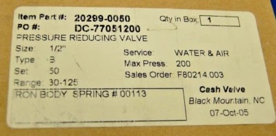 Cash 20299-0050 Pressure Reducing Valve (200 PSI Max, Type B, 1/2") Water & Air - Image 1 of 2