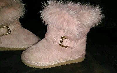 Toddler Girl's Boots Size 5~Faux Pink Suede Leather & Faux Fur Trim (Brand New!) - Image 1 of 4