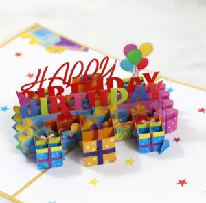 🎉 3D Pop Up Geburtstagskarte Happy Birthday Gelb Geschenke - Bild 1 von 3