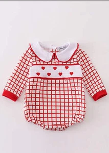 Boys Boutique Valentine's Day Smocked Heart Embroidery Embroidered Romper Matchi - Picture 1 of 8