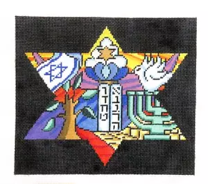 E Peterson / Roberts Judaic Shalom Tefillin Bag Handpainted Needlepoint Canvas - Picture 1 of 1