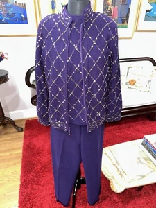 ALNORAL, WOOL, WOMEN’S DESIGNER 3-PIECE SHIRT/SWEATER/PANTS SET SIze: L - Picture 1 of 17