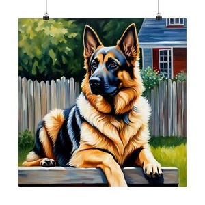 German Shepherd in Backyard - Original Oil Painting, Dog Art, Animal Portrait - Picture 1 of 26