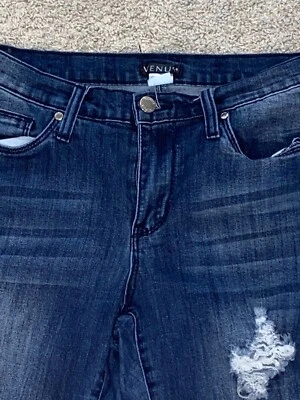 Venus Distressed Jean 尺码 10 内缝 28 英寸蓝色水洗 — 第 1/4 张图片