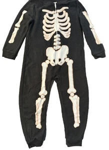 Kid Boy Girl Halloween Skull Skeleton Bone Costume Romper Bodysuit Size M 8/10 - Picture 1 of 8