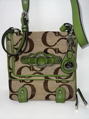 SOPHIA CAPERELLI Bolso de Mano de Lona con Borde de Cuero Sintético Cartera de Hombro Verde Tostado Foto 1 de 4