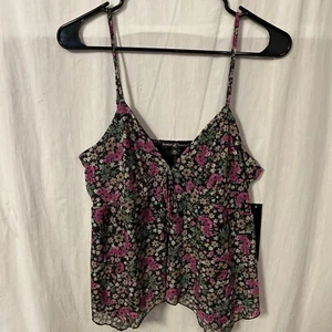 Juniors' Almost Famous Handkerchief Mesh Cami Top Black Size XL - Picture 1 of 5