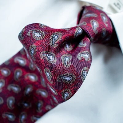 Corbata tejida ROBERT TALBOTT gris granate negro marrón cachemira seda 59" L x 3,75" W Foto 1 de 4