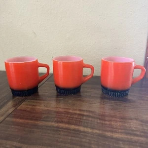 Vintage Anchor Hocking Fire King Ware Made In USA Red/Orange Black Set Of 3 Mugs - Picture 1 of 3