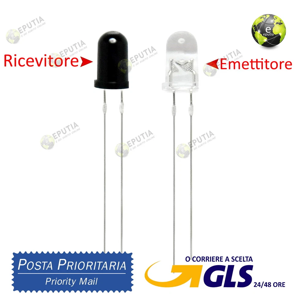 Coppia Led  5mm 940nm emettitore a infrarossi e ricevitore IR diodi  - Immagine 1 di 1