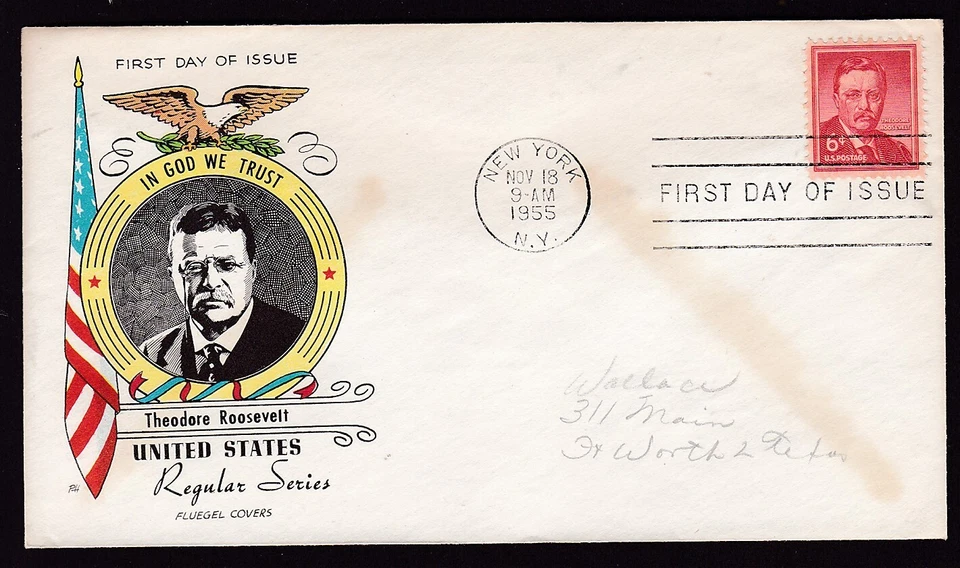 FIRST DAY COVER - THEODORE ROOSEVELT "IN GOD WE TRUST" FLUEGEL CACHET - Image 1 of 1