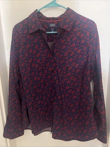 Damenhemd Izod blau mit rotem Paisley Langarm Knopfleiste Baumwollmischung XL - Bild 1 von 4