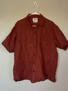 Men’s flax By Jeanne Engelhart Brick Red 100% Linen S/S Button Down Medium - Picture 1 of 7