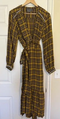Anthropologie Women’s Maxi Wrap Dress Size M – Yellow Brown Long Sleeve Viscose - Image 1 of 4