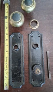 Early Antique Russwin Cast Iron Door Back Plates MADISON-Brass Knobs-Lock - Picture 1 of 9