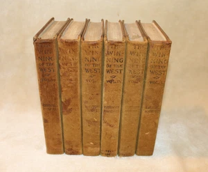 ©1889 - 1896 THE WINNING of the WEST THEODORE ROOSEVELT, SET of 6 BOOKS LEATHER - Picture 1 of 24