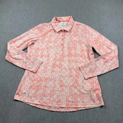 Adidas Shirt Womens Large Orange 1/4 Button Abstract Pullover Golf Long Sleeve - Image 1 of 4