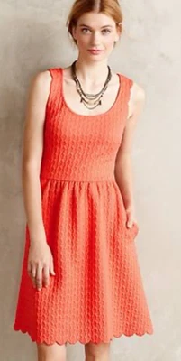 Anthropologie womens XS Caye Scalloped Dress Maeve Coral Bohemian lace beach - Image 1 of 4