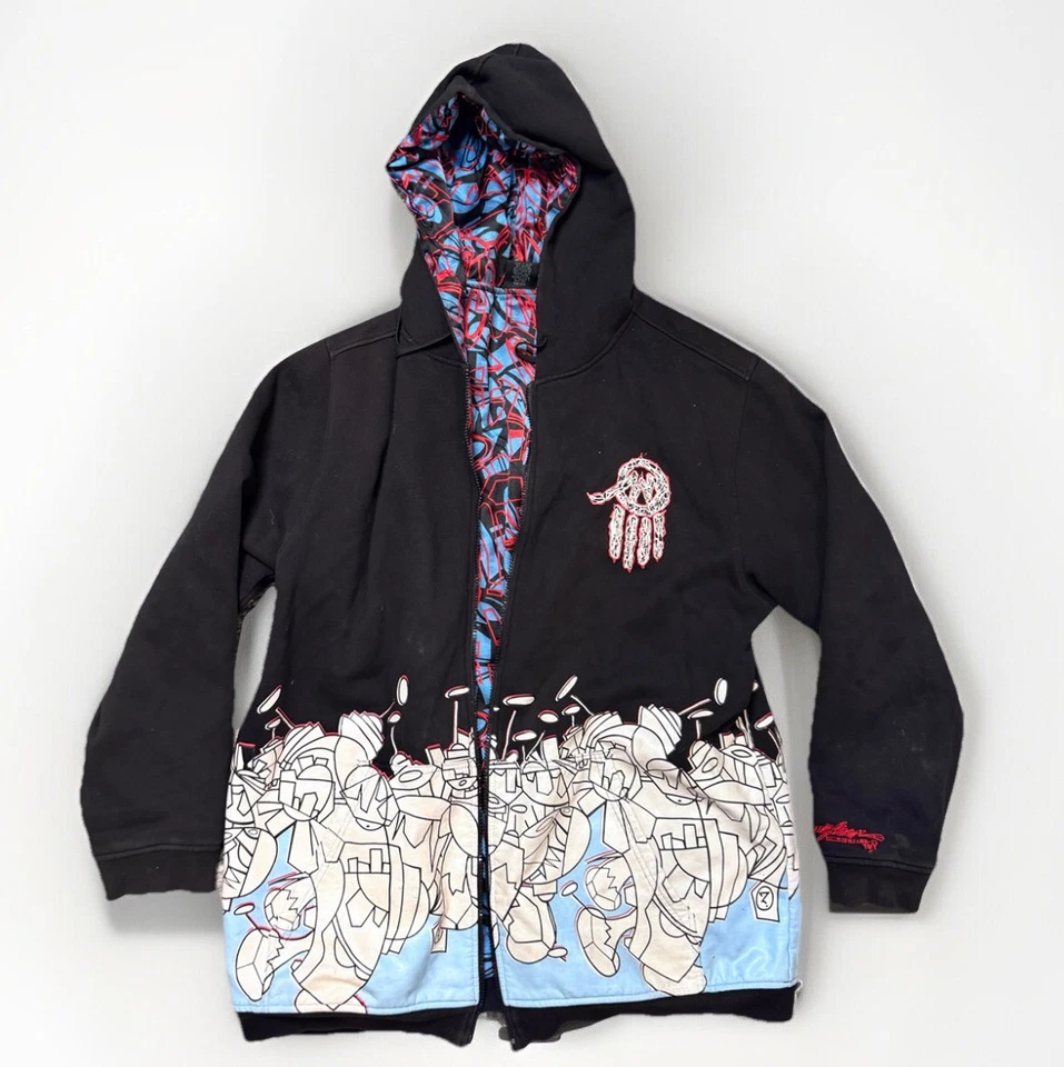 Moletom com capuz MiskeenOriginals 2XL preto azul couro sintético streetwear - Imagem 1 de 4